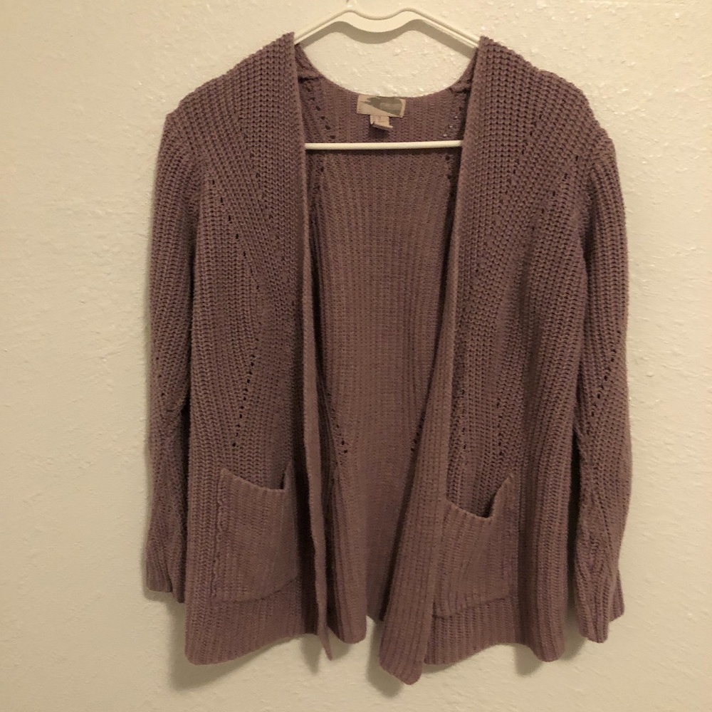 Lavender Purple Knit Cardigan With Pockets